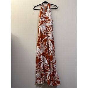 Express Halter Maxi Tropical Leaf Print Resort Vacation Dress - XS‎